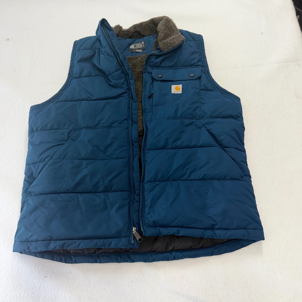 Carhartt Montana Insulated Vest Mens L Tall Night Blue Sherpa Rain Defender